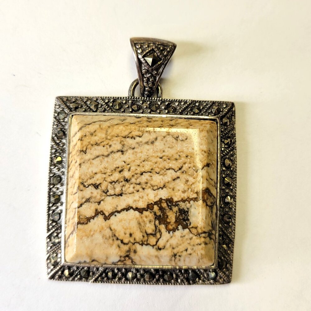 Jasper Square Pendant 925 Sterling Silver